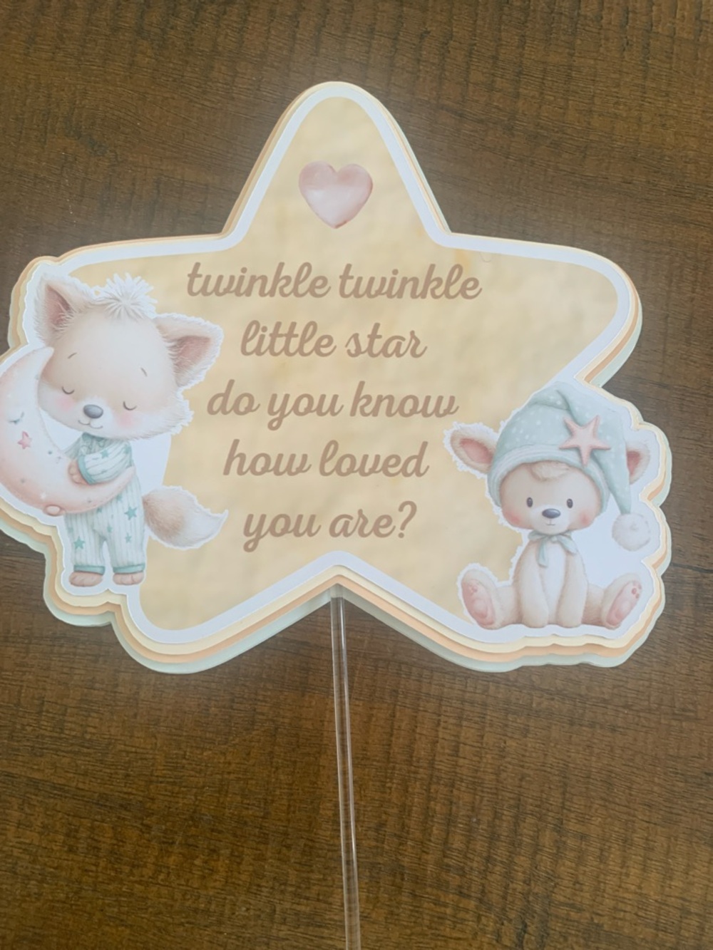 Twinkle Twinkle Little Star Baby Shower Cake Topper - Beige & Pastel